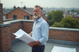 Architecte en extérieur sur une terrasse de maison moderne