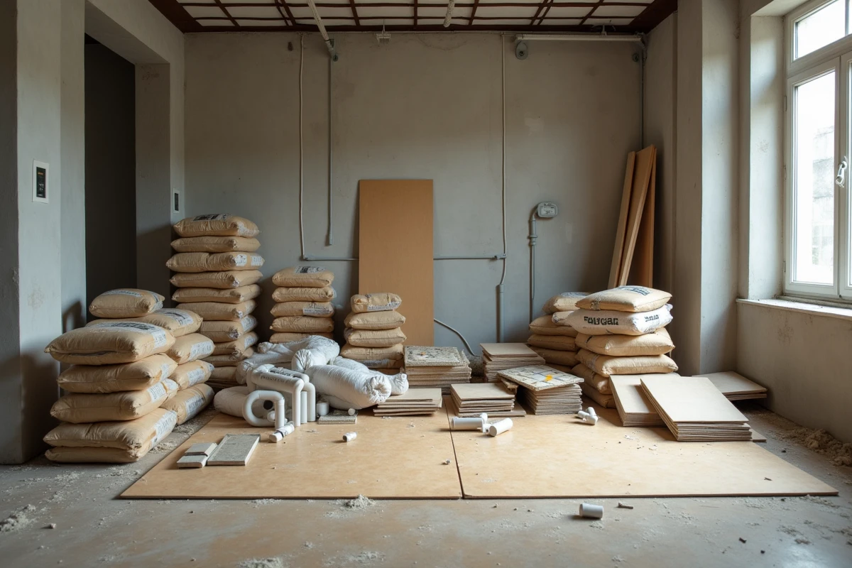 Chantier de rénovation avec surplus de matériaux mal planifiés et erreurs d'achat coûteuses