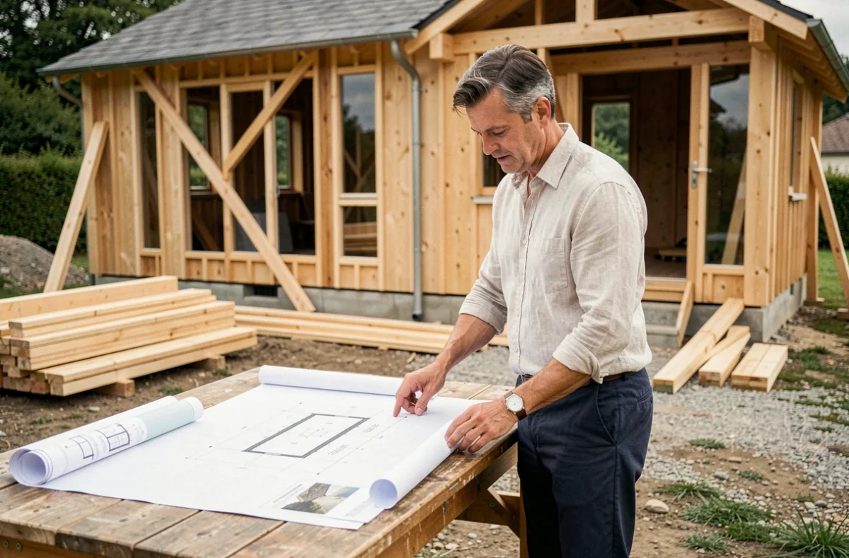 Propriétaire consultant des plans et documents d'urbanisme pour la construction d'un chalet en bois sur son terrain