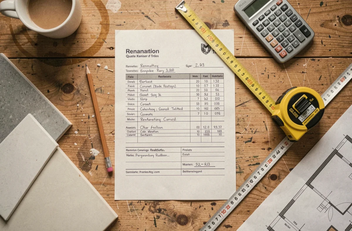 Devis détaillé pour la pose de carrelage avec échantillons et calculatrice pour estimer le coût au m²