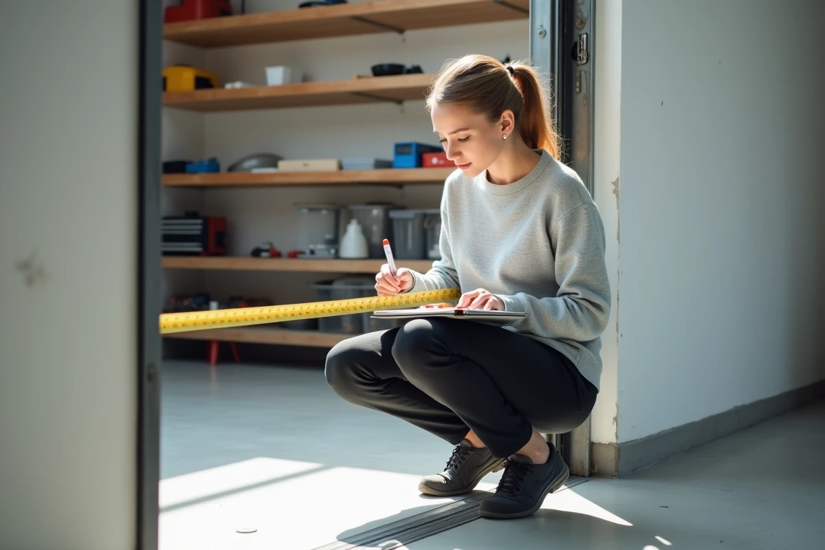 Jeune femme prenant des mesures dans un garage moderne