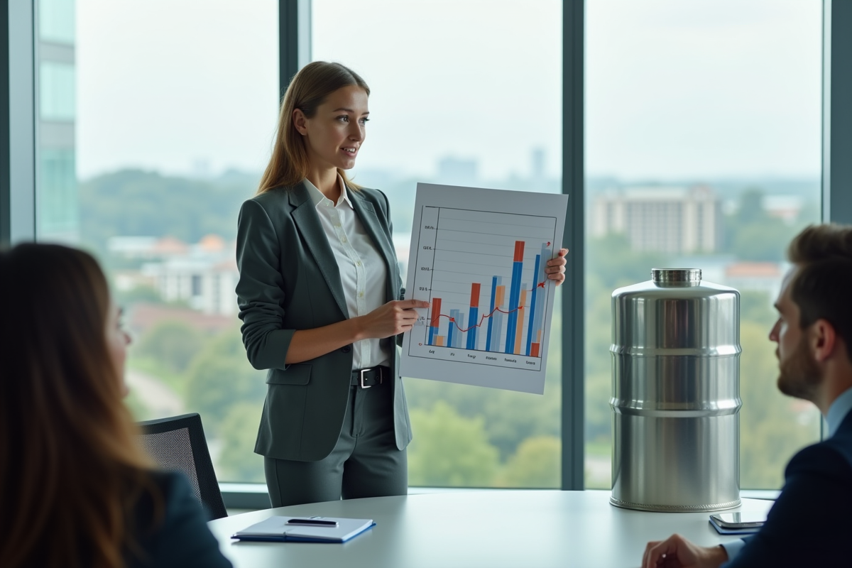 Jeune femme ingénieure présentant un graphique sur un chauffe-eau solaire