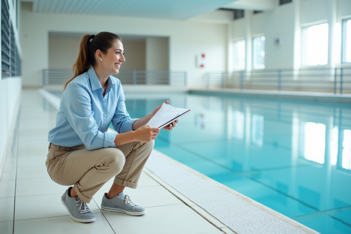Femme planifiant un projet de piscine intérieure
