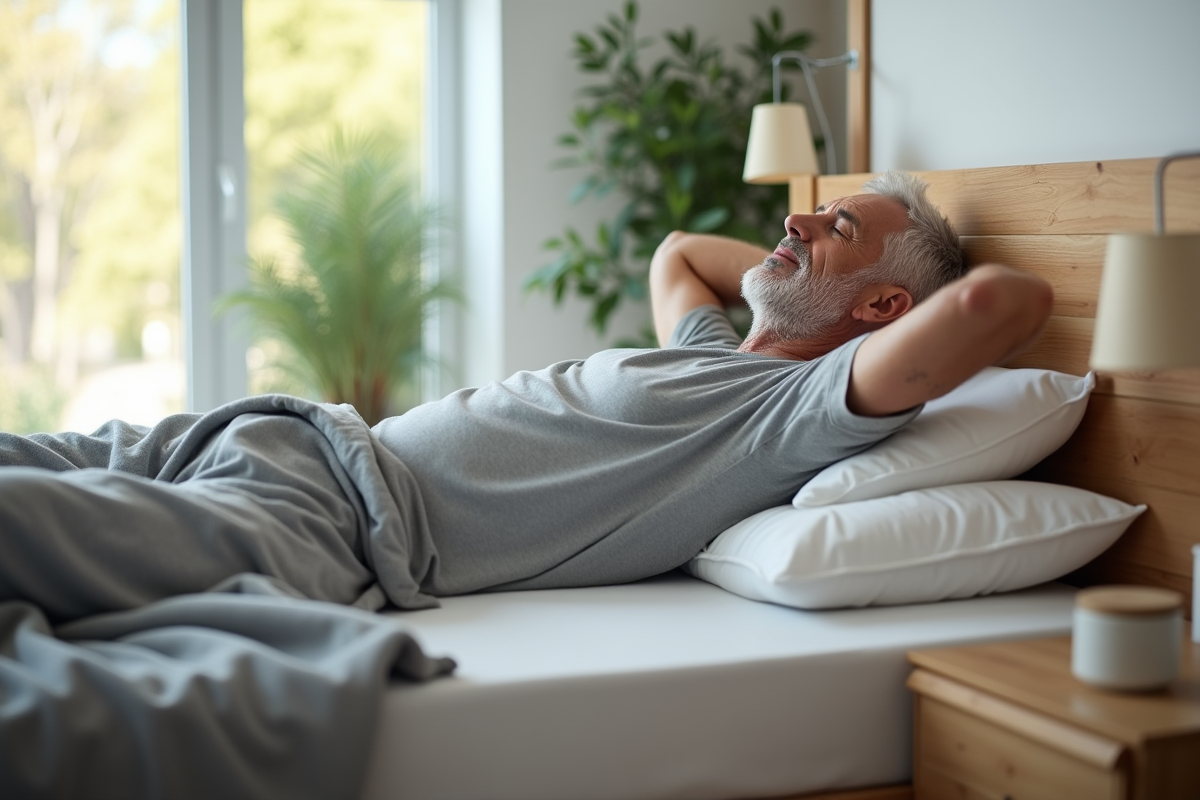 Homme âgé se réveillant et s