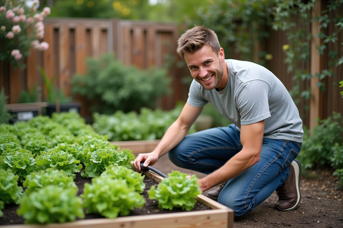 Jeune homme connecte un tuyau d