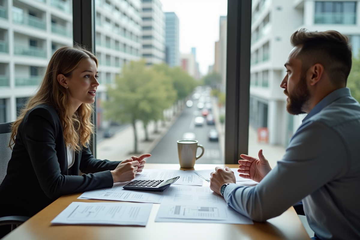 Jeune femme entrepreneur discutant avec un client à table