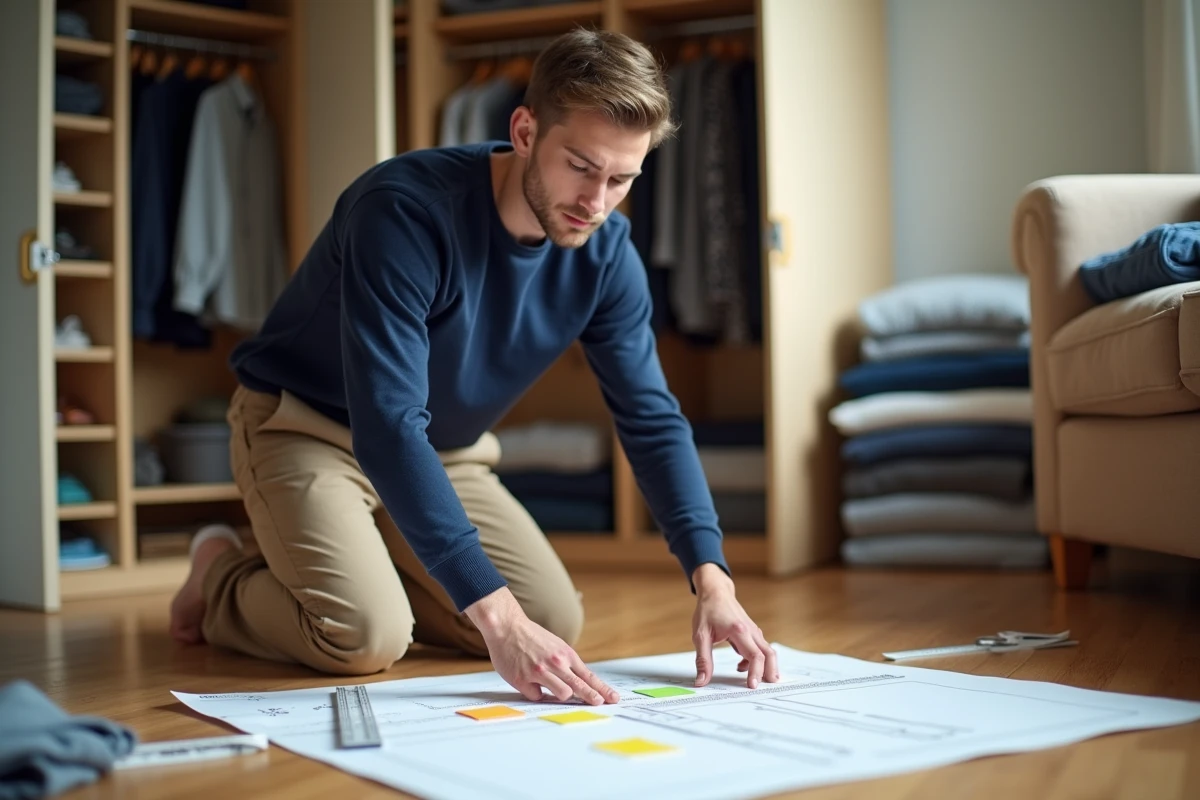 Jeune homme arrangeant des notes pour un dressing pratique