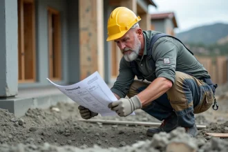 Ouvrier en travaux de bétonnage sur un chantier résidentiel